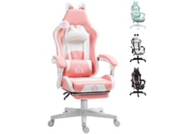 Cadeira Gamer Reclinável com Altura Ajustável, Apoio para os Pés Retrátil, Suporte Lombar e Encosto de Cabeça Removível Rosa ZENCORE SERVICES