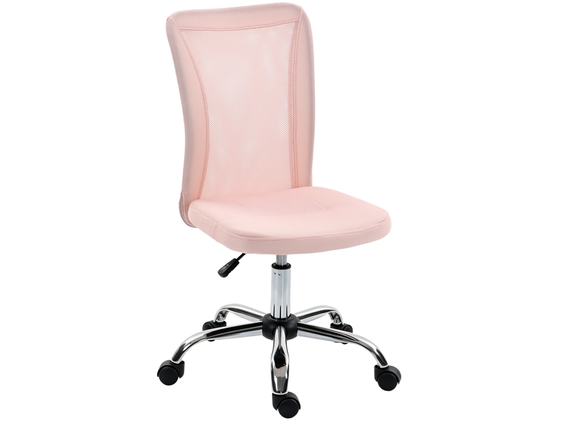 Cadeira De Escritório Ergonómica Altura Regulável, Base Cromada Giratória 360°, Revestimento Em Rede Rosa