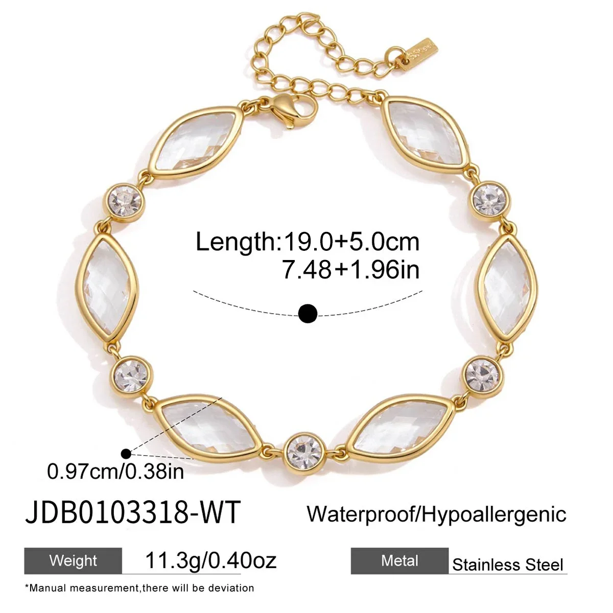 Pulseira Geométrica De Vidro Zircônia, Joia Banhada A Ouro Simples E Elegante.