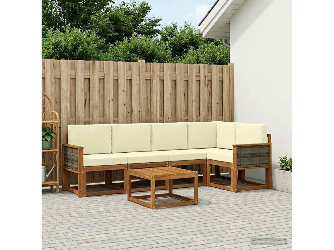 Vidaxl Conjunto De Sofás Para Exterior 6 Unid. Natural E Creme