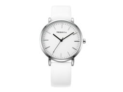Relógio de Pulso Feminino Rebirth Moda Quartzo Couro Pu Branco Minimalista