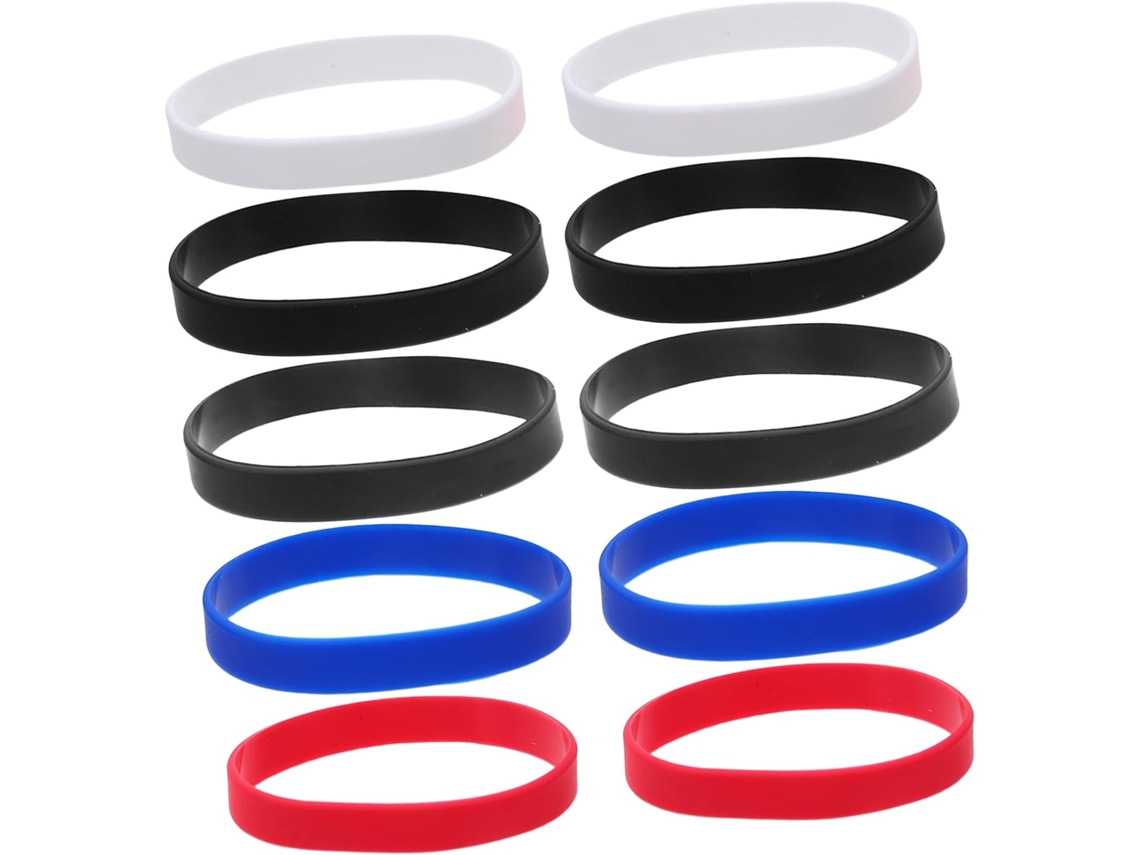 Conjunto de 50 pulseiras de silicone para uso doméstico e feminino, pulseiras esportivas elásticas, pretas, azuis e vermelhas.