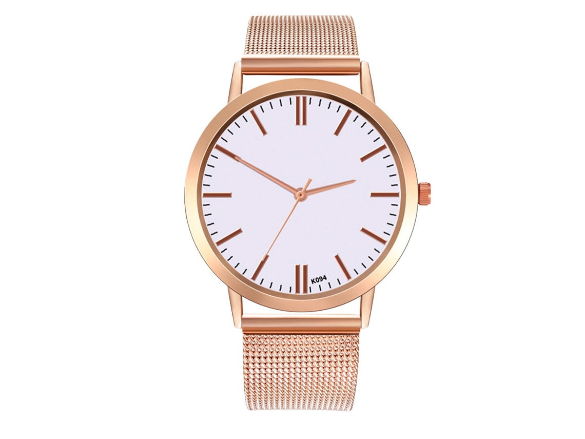 Relógio analógico Zhoulianfa Fashion Casual em ouro rosa com mecanismo de quartzo e pulseira de malha.