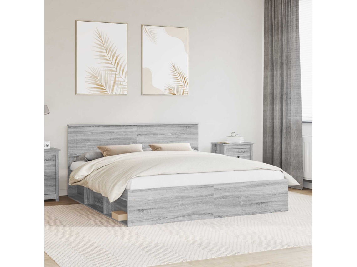 Vidaxl Estrutura Da Cama Com Cabeceira Cinza Sonoma 200 X 200 Cm
