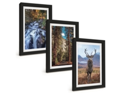 Pinturas Murais Modernascachoeira, Floresta, Montanhas, Veado Natureza Moldura Preta Pinturas De Quarto Espelharte (3 Peças 20x30 Cm)