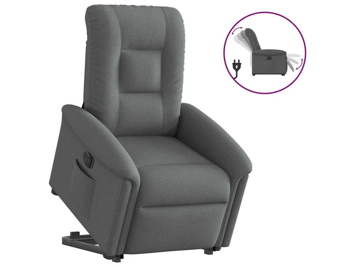 Vidaxl Poltrona Reclinável Elevatória Elétrica Tecido Cinzento-escuro
