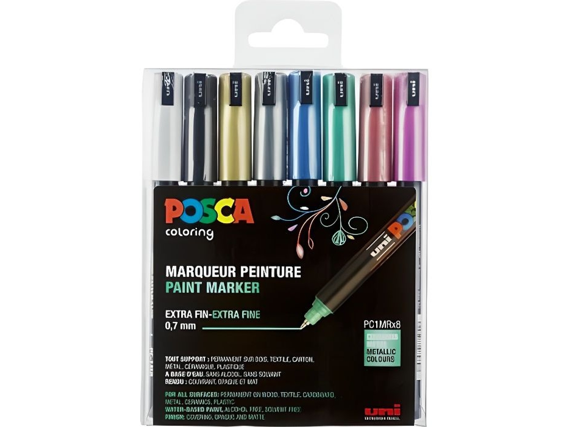Conjunto de 8 marcadores de pasta calibrados extrafinos PC1MR em cores metálicas
