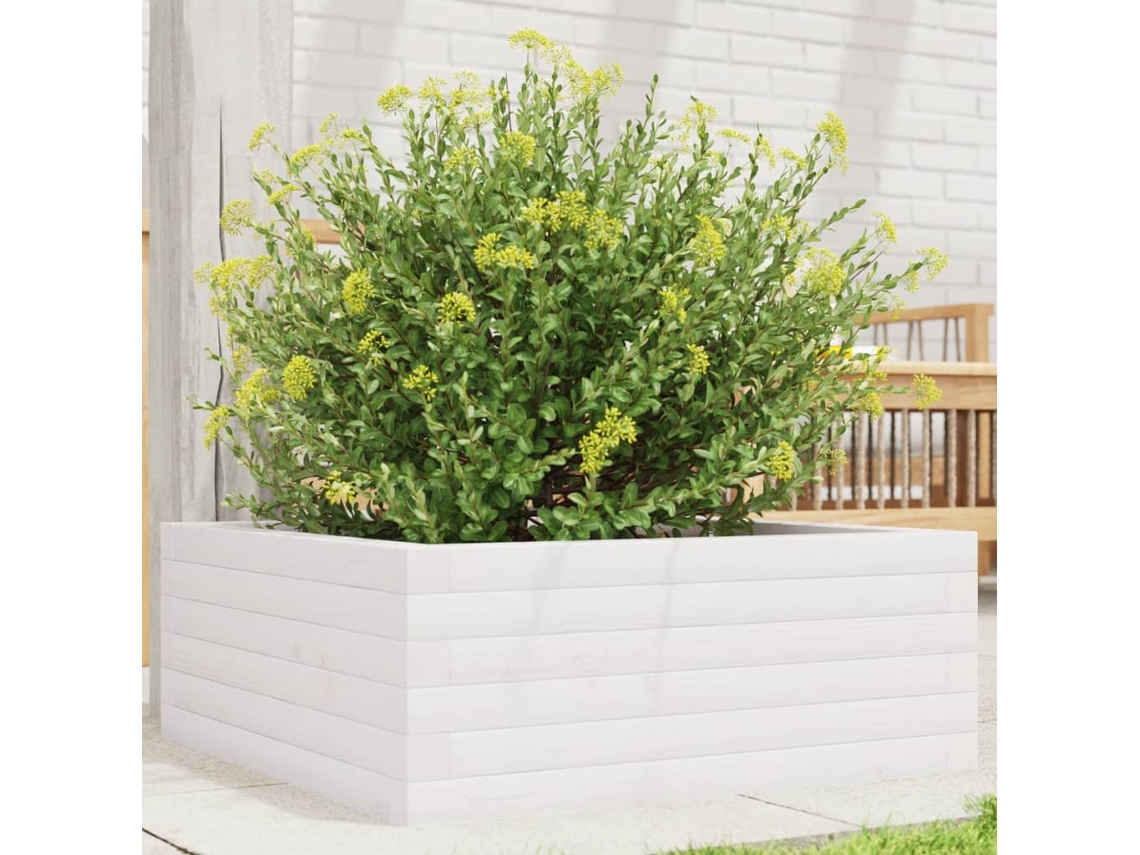 Vidaxl Vaso/floreira De Jardim 60x60x23 Cm Madeira Pinho Maciça Branco