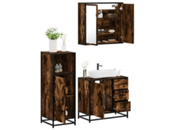 Vidaxl 3 Pcs Conjunto De Móveis Wc Madeira Processada Carvalho Fumado