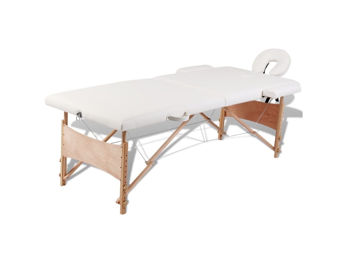 Vidaxl Mesa Massagem Dobrável 2 Zonas Estrutura Madeira Branco Nata
