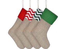 Pacote Com 4 Meias De Natal De Juta Para Pendurar Na Lareira. Meias Decorativas. Loja Olysi