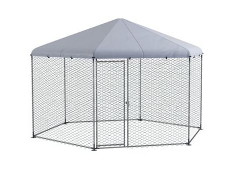 Galinheiro 400 X 346 X 263 Cm Gaiola De Aço Para Galinhas Caipiras Com Tampa E Porta Para 10 A 15 Galinhas, Animais Pequenos, Cinza Quenty
