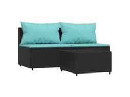 Maison Exclusive - 3 Pcs Conjunto Lounge De Jardim C/ Almofadões Vime Pe Preto
