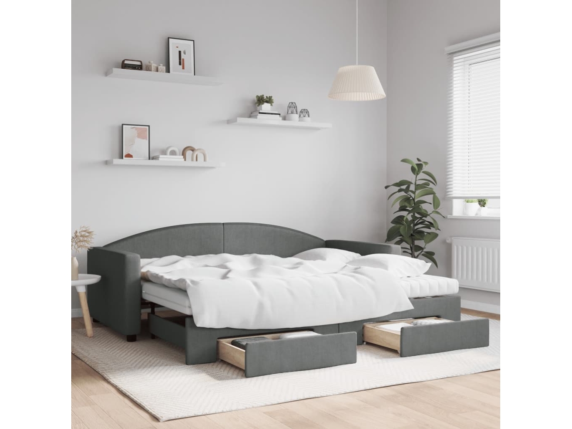Vidaxl Sofá-cama C/ Gavetão E Gavetas 90x200 Cm Tecido Cinzento-escuro