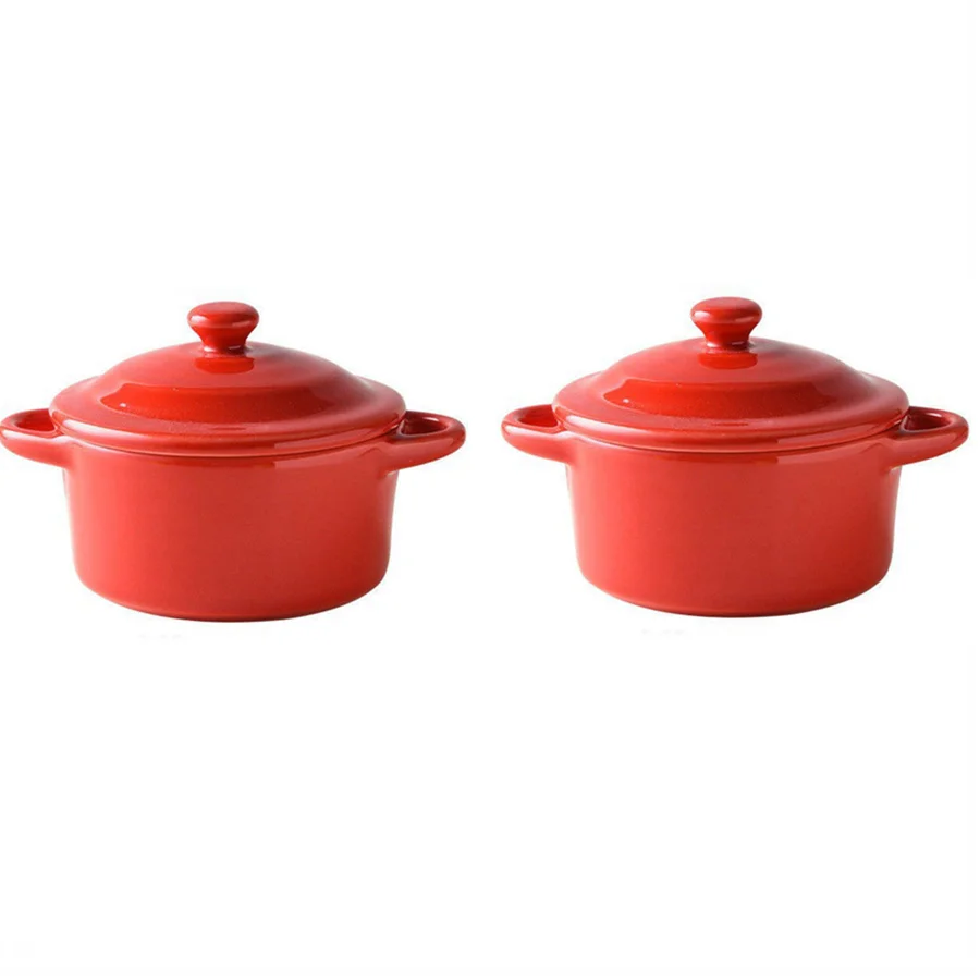 (2 Peças De 10 Cm) Mini Tigelas De Cerâmica Com Alças Duplas, Tigelas Pequenas, Próprias Para Forno, 10 Cm / 4 Polegadas