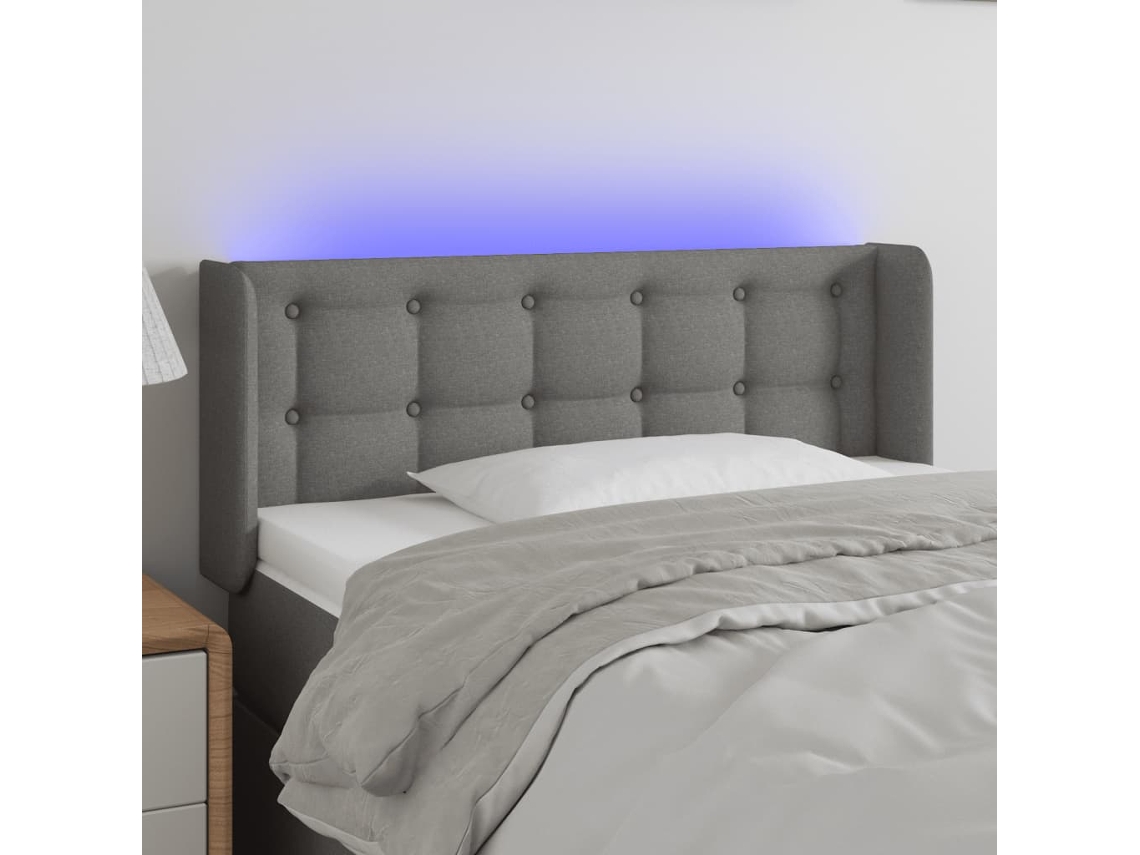 Vidaxl Cabeceira Cama C/ Luzes Led Tecido 93x16x78/88cm Cinza-escuro