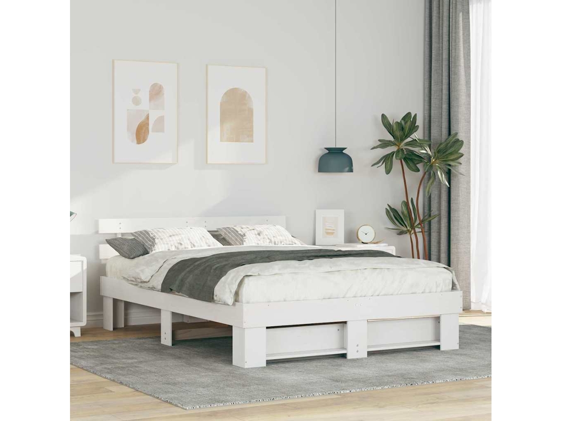 Vidaxl Estrutura Da Cama Com Cabeceira Branco 140 X 200 Cm