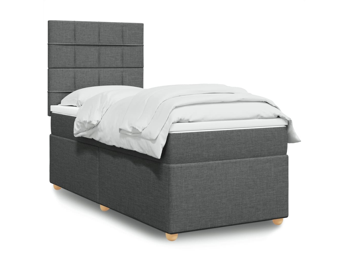Vidaxl Cama Com Molas/colchão 100x200 Cm Tecido Cinza-escuro