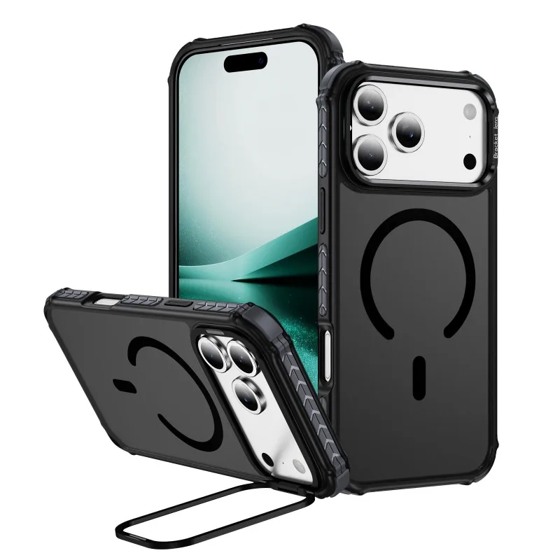 (preto, Iphone 16 Pro) Capa Fosca, À Prova De Choque, Carregamento Magnético, Suporte Na Lente Da Câmera