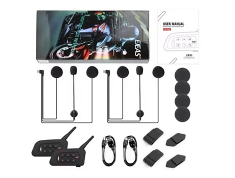 Kit Intercomunicadores Ejeas V4 Plus Inclui 2x Unidades Para Capacete Mota Comunicação Até 1200 Metros
