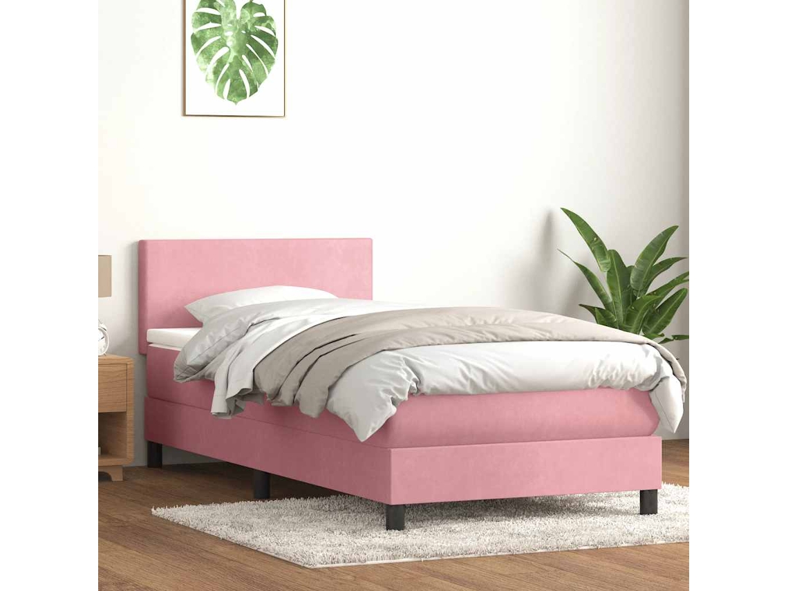 Vidaxl Cama Box Spring C/ Colchão E Led 80x220 Cm Veludo Rosa