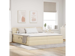 Vidaxl Cama De Armazenamento Led Com Colchão Creme 200 X 200 Cm Tecido