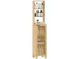Coluna em Bambu com 3 Prateleiras e Portas em Ripas Ajustáveis 34x30x170 Cm em Madeira VOLTEDGE