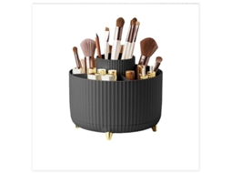 Organizador de mesa (preto), giratório 360° com 5 compartimentos, ideal para lápis, materiais de arte e organização doméstica.