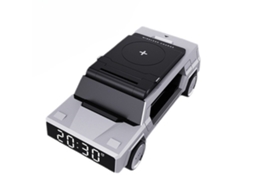 Relógio multifuncional de liga de zinco com suporte criativo para mesa de carro, carregamento rápido sem fio de 20 W e disco rígido moderno e avançado (prata).