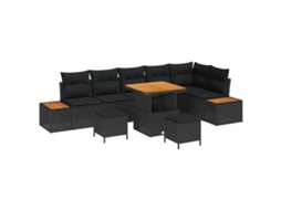 Conjunto 9 Conjunto De Sofá De Jardim Vidaxl Preto Vime Pe (80 X 80 X 71 Cm)