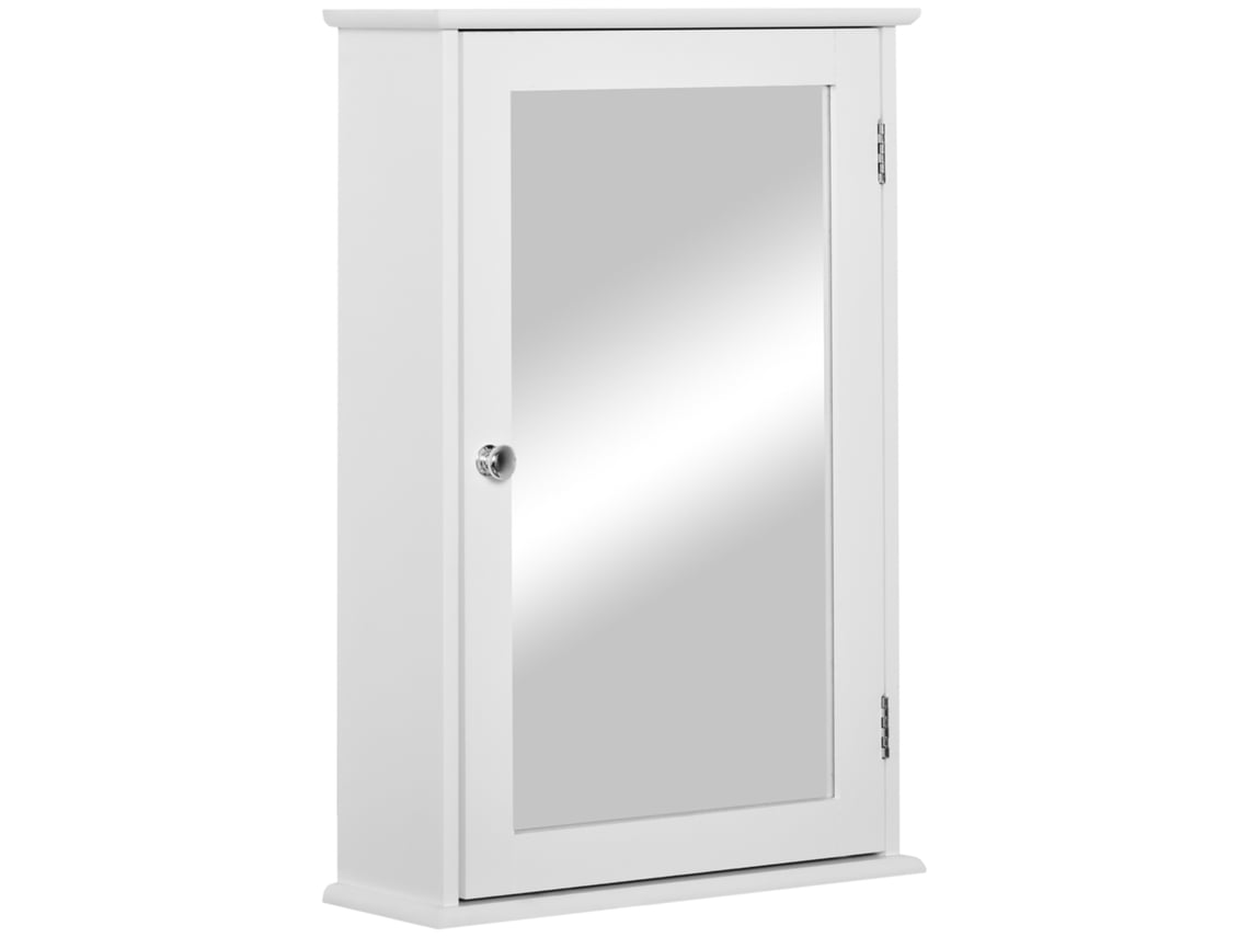 Armário com Espelho para Casa de Banho Mdf, Vidro Cor Branco 41x14x60 cm Kleankin