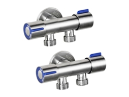 2x Válvula Ângulo 3 Vias G1/2 Aço Inox 304 Duas Manípulas