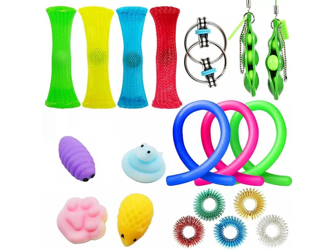 Ats set de Juguetes Sensoriales Antiestrés com 19 Piezas: Malhas com Bolinhas, Cordas Elásticas para Crianças e Adultos