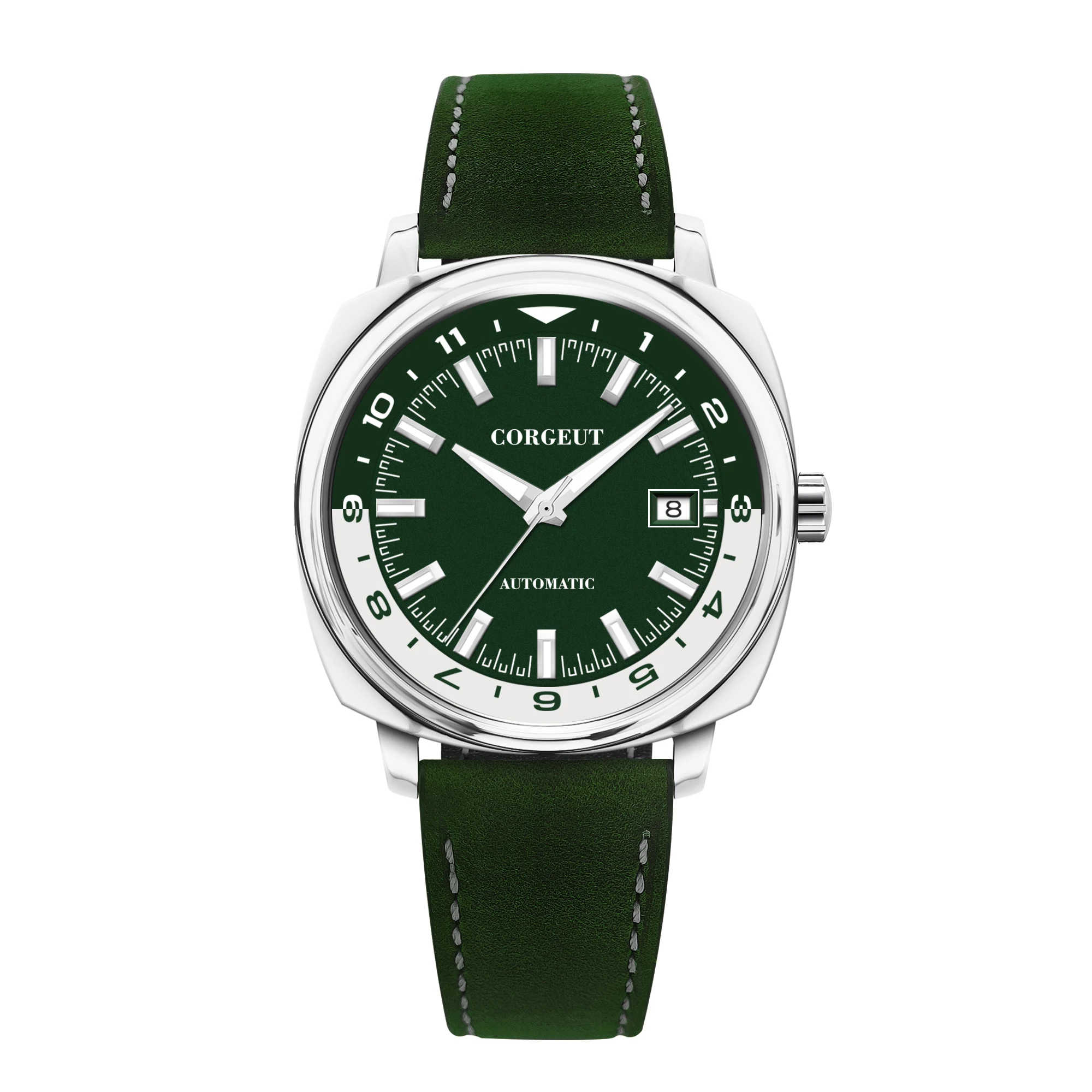 Relógio Masculino Automático Mecânico (verde E Branco) De 42 Mm, Com Vidro Mineral E À Prova D'água.