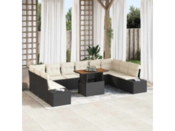 Vidaxl Conjunto De Sofá De Jardim Com Almofada 11 Pcs Preto E Creme