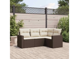 Vidaxl 4 Pcs Conjunto Sofás De Jardim C/ Almofadões Vime Pe Castanho