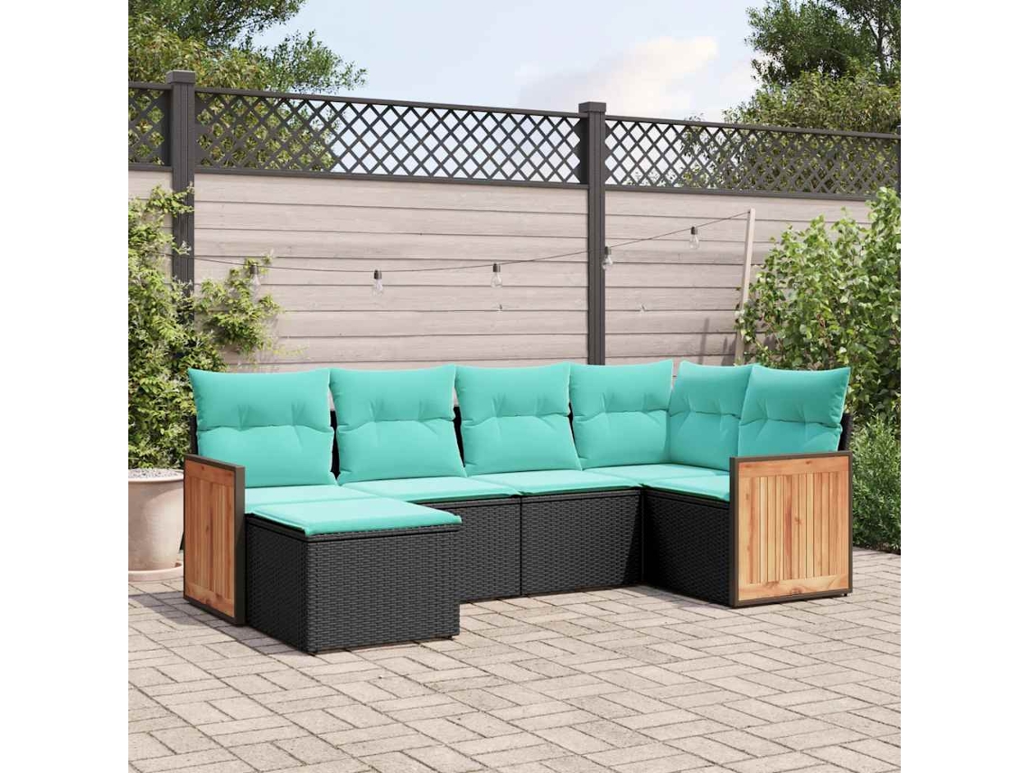 Vidaxl Conjunto De Sofá De Jardim Com 6 Peças E Almofadas Em Rattan Sintético Preto
