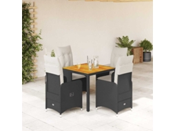 Vidaxl 5 Pcs Conjunto Bistrô De Jardim C/ Almofadões Vime Pe Preto