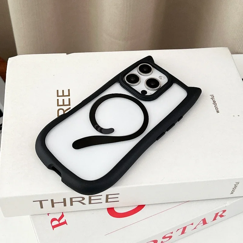 (preto, Iphone 14) Capa Transparente De Tpu Com Orelhas De Gato Em 3d Para Iphone, Com Carregamento Sem Fio Magnético.