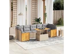 Vidaxl 8 Pcs Conjunto De Sofás P/ Jardim Com Almofadões Vime Pe Bege