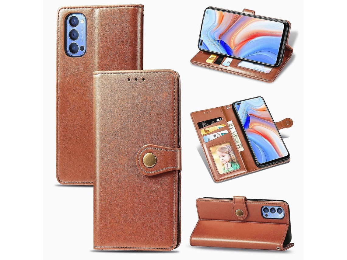 Capa De Celular Retrô Em Couro Liso Com Fivela, Cordão, Porta-retratos, Compartimento Para Cartões, Função Carteira E Suporte Para Oppo Reno4 4g.