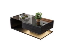 Mesa Centro Preta Brilhante Vidro Led