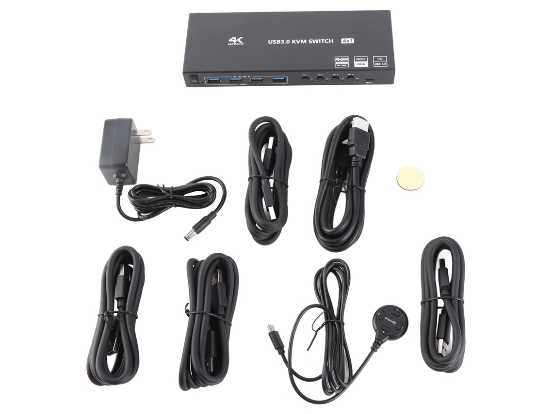 Switch Kvm Interface Multimídia Hd 2.0 Usb 3.0 Com 4 Computadores 2 Monitores Displayport Ajuste Automático
