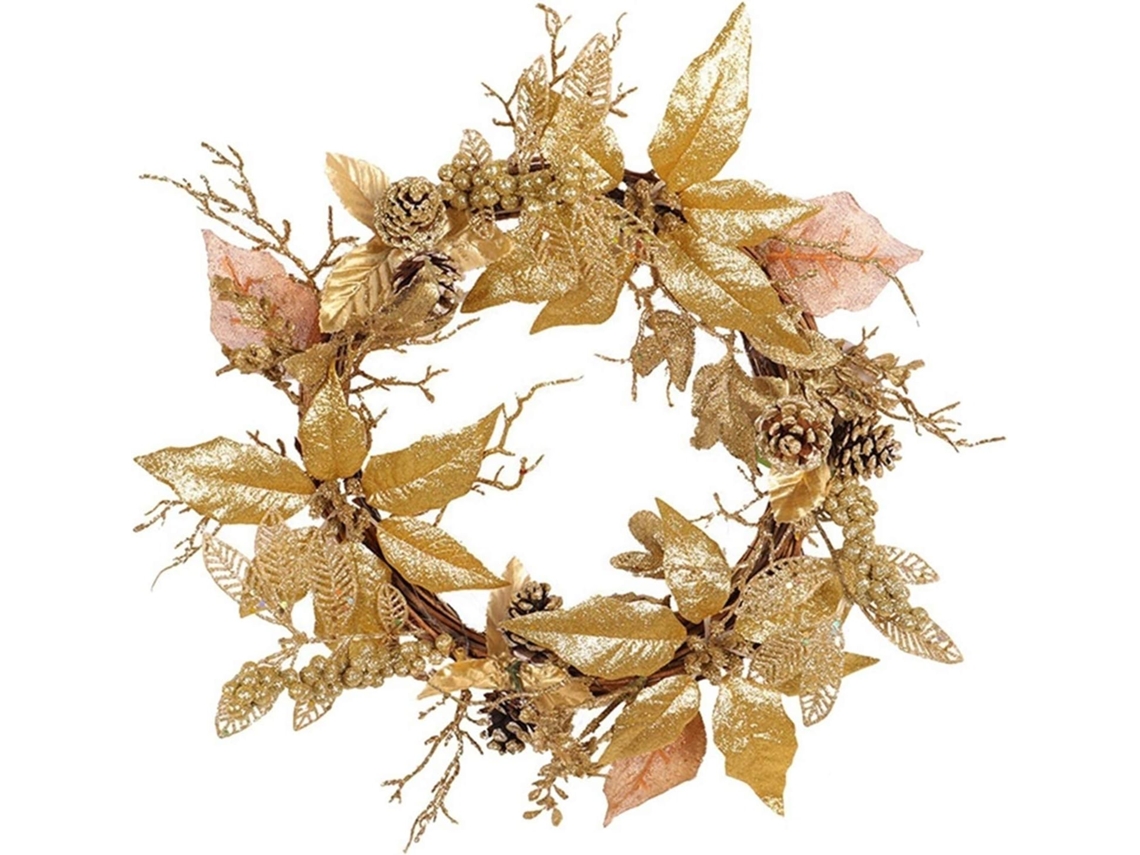 Guirlanda dourada artificial para decoração de porta e lareira, 50 cm