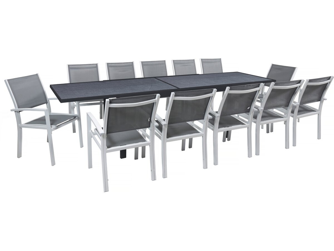 Conjunto De Mobiliário De Jardim Lagos - 200/320 X 105 X 76 Cm - 12 Cadeiras - Cinzento Escuro