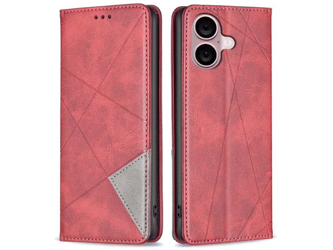 Capa Em Couro Pu À Prova De Choque, Para Apple Iphone 16 Plus - Vermelho