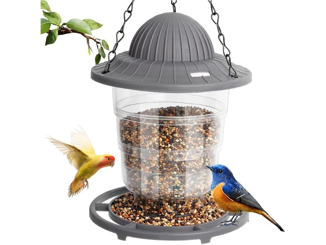 Comedero Para Aves Silvestres Colgante Exterior, 520ml Antiratas Con Rotación Segura Y Diseño Gótico
