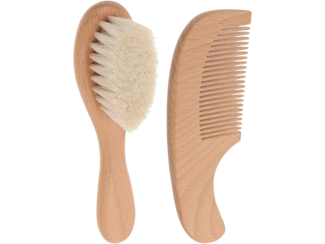 Conjunto De 2 Escovas Cabelo Para Meninas – Cabo Macio Madeira Natural Massageador Suave O Couro Cabeludo