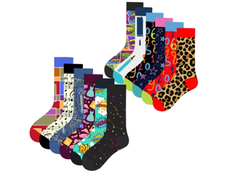 Lote de 12 pares de meias unissex até o joelho com desenhos, modelos II, tamanho único 37-44 Mac Been