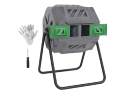Compostador de jardim giratório, aço e PP, 160L, 71x65x96cm, cinza